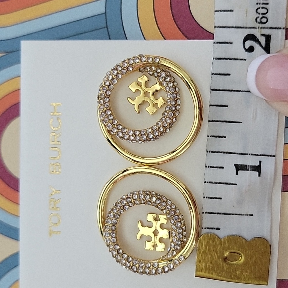 Tory Burch Gold Stud Earrings with Crystal Embellishments -Authentic - Picture 3 of 3